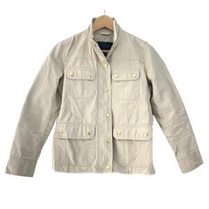 JCrew Women Beige Ivory Resin Coated Twill Field Jacket Petite Small Style AL223